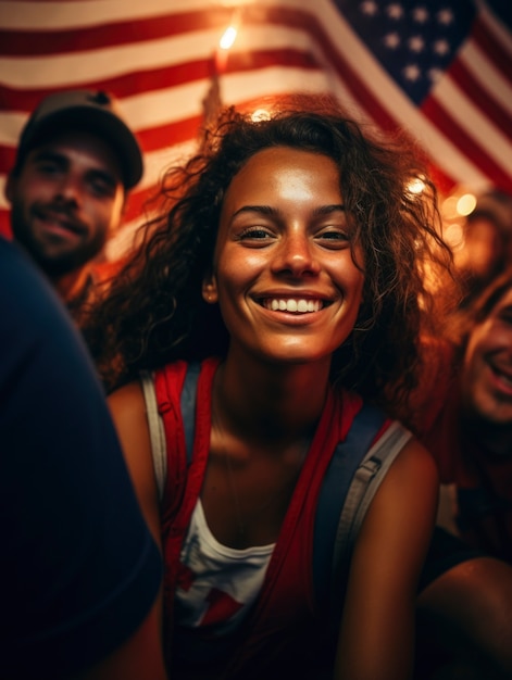 Retrato cinematográfico de pessoas celebrando o Dia da Independência dos Estados Unidos, feriado nacional