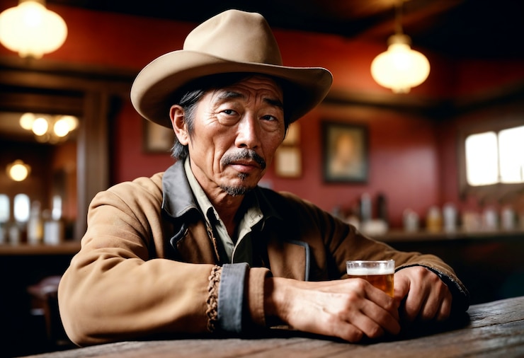 Foto grátis retrato cinematográfico de um cowboy americano no oeste com chapéu