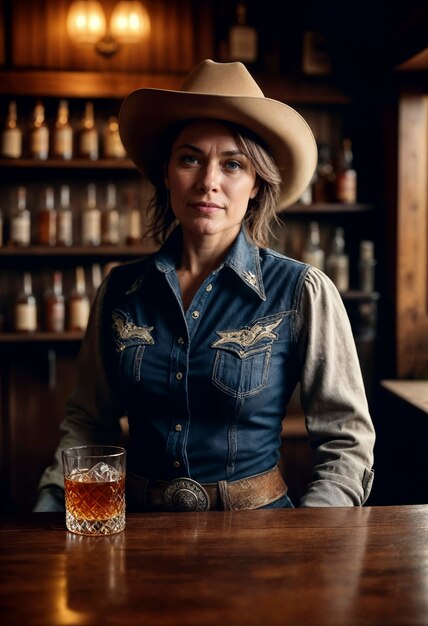 Retrato cinematográfico de um cowboy americano no oeste com chapéu