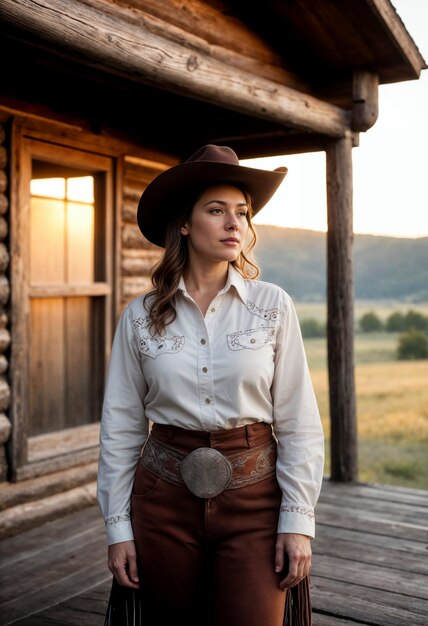 Retrato cinematográfico de um cowboy americano no oeste com chapéu