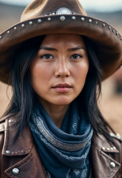 Foto grátis retrato cinematográfico de um cowboy americano no oeste com chapéu