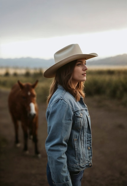 Retrato cinematográfico de um cowboy americano no oeste com chapéu