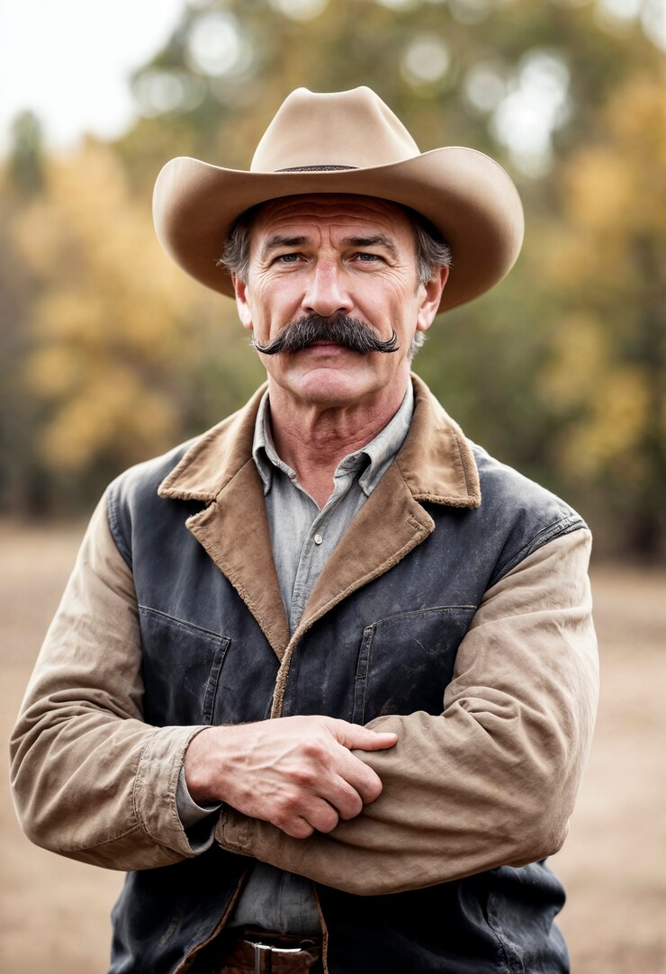 Foto grátis retrato cinematográfico de um cowboy americano no oeste com chapéu