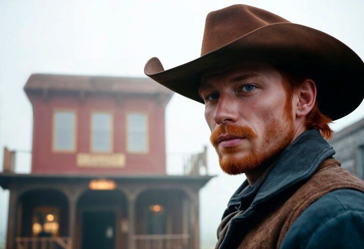 Foto grátis retrato cinematográfico de um cowboy americano no oeste com chapéu