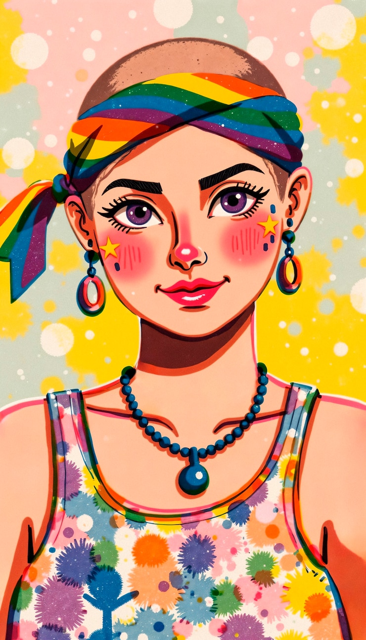 Foto grátis retrato colorido de uma mulher com uma faixa de arco-íris na cabeça