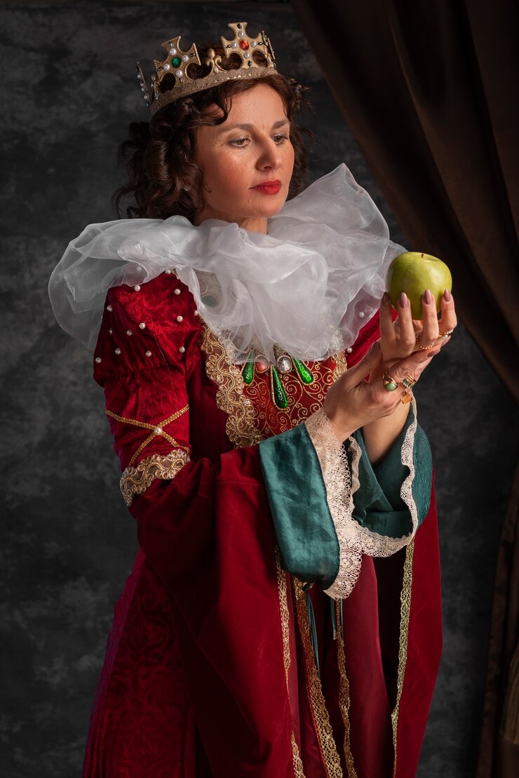 Foto grátis retrato da rainha com coroa e frutas de maçã