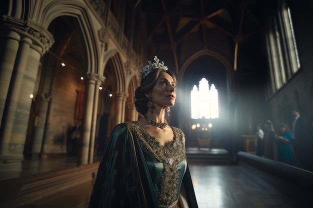 Foto grátis retrato da rainha medieval com coroa na cabeça