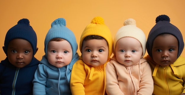 Retrato de adoráveis recém-nascidos de diferentes etnias