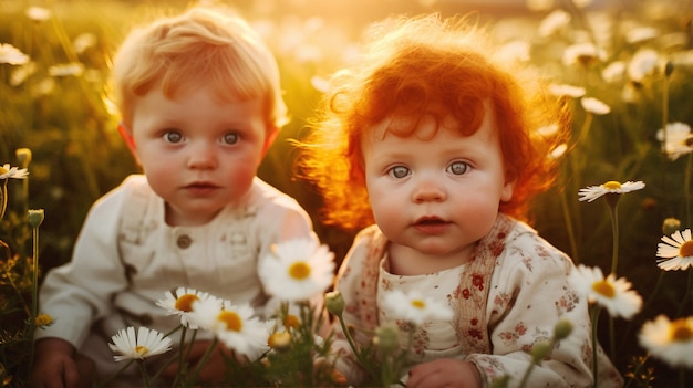 Foto grátis retrato de adoráveis recém-nascidos no campo