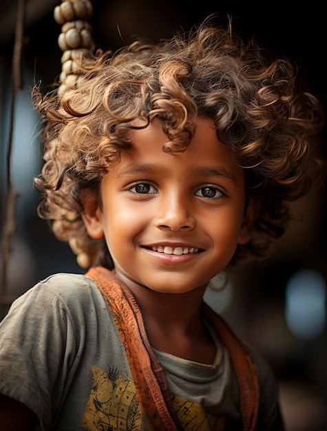 Foto grátis retrato de adorável menino indiano