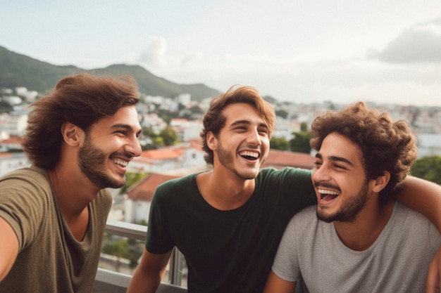 Retrato de amigos masculinos compartilhando um momento afetuoso de amizade