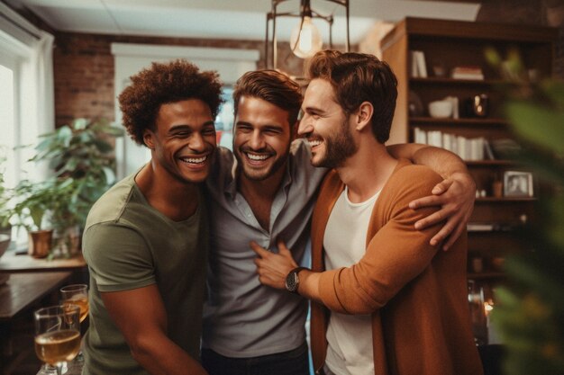Retrato de amigos masculinos compartilhando um momento afetuoso de amizade
