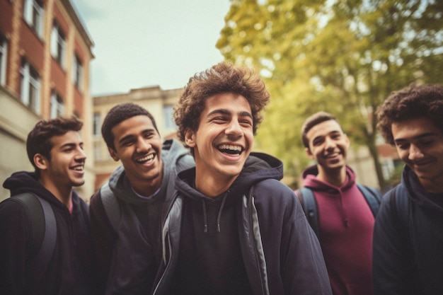 Retrato de amigos masculinos compartilhando um momento afetuoso de amizade