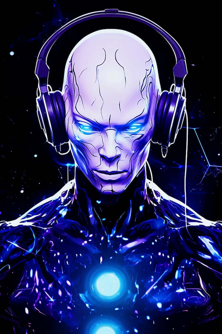 Foto grátis retrato de arte digital de pessoa ouvindo música em fones de ouvido