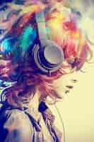 Foto grátis retrato de arte digital de pessoa ouvindo música em fones de ouvido