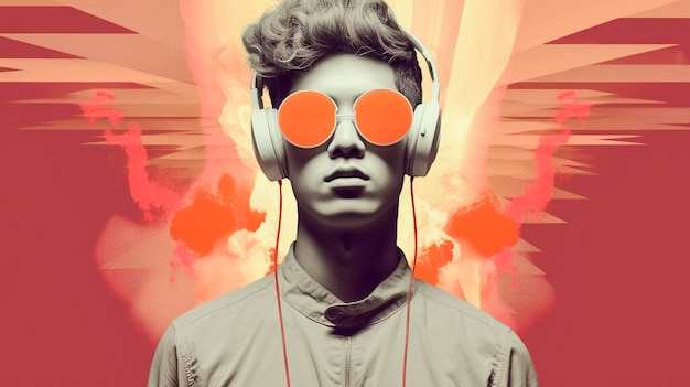 Retrato de arte digital de pessoa ouvindo música em fones de ouvido