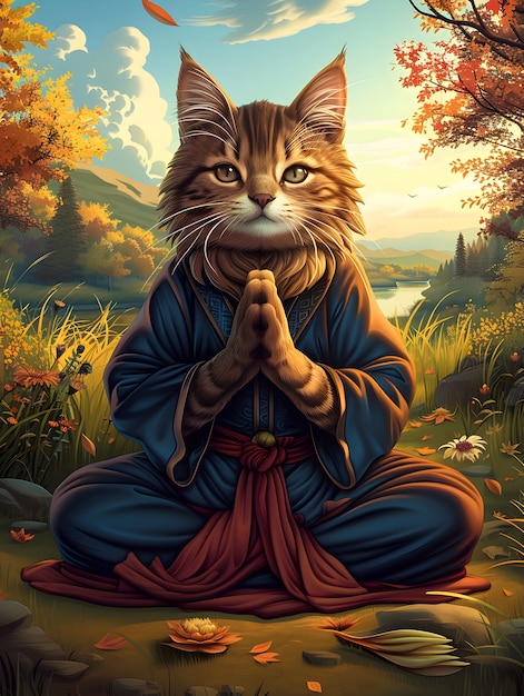 Retrato de arte digital de um animal meditando e praticando a atenção plena