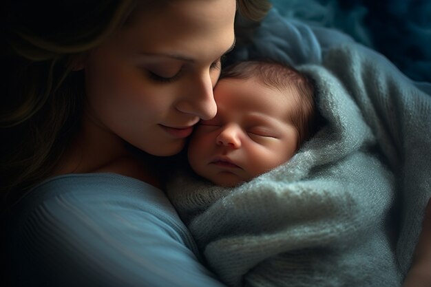 Retrato de bebê recém-nascido com a mãe