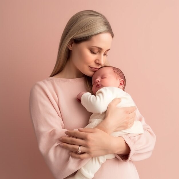 Retrato de bebê recém-nascido com a mãe