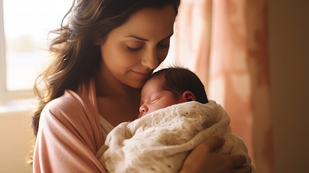 Retrato de bebê recém-nascido com a mãe