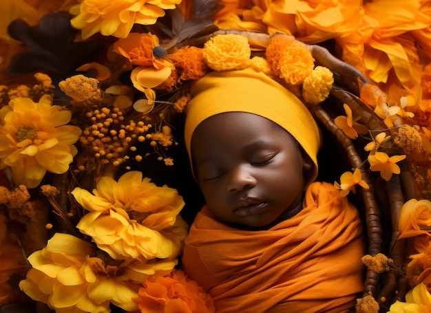 Foto grátis retrato de bebê recém-nascido com flores