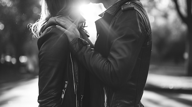 Foto grátis retrato de beijo em preto e branco.