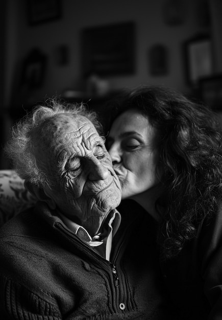 Foto grátis retrato de beijo em preto e branco.