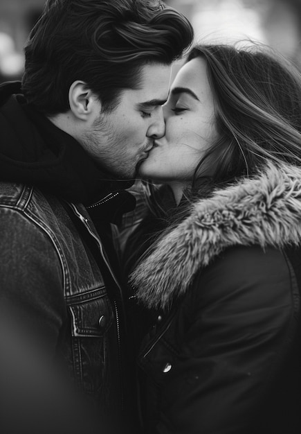 Foto grátis retrato de beijo em preto e branco.