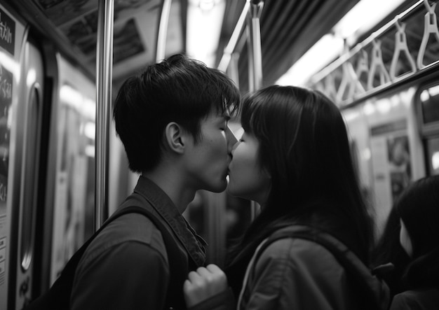 Foto grátis retrato de beijo em preto e branco.