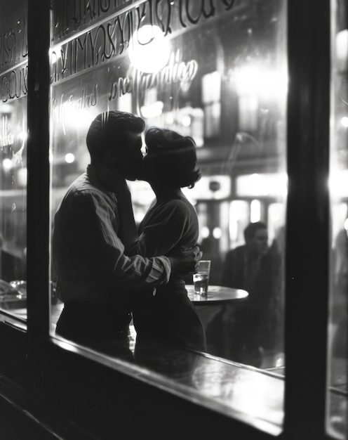 Foto grátis retrato de beijo preto e branco do casal