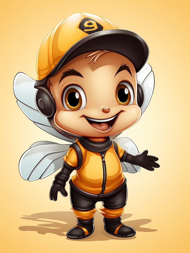 Foto grátis retrato de bonita abelha de desenho animado com fones de ouvido