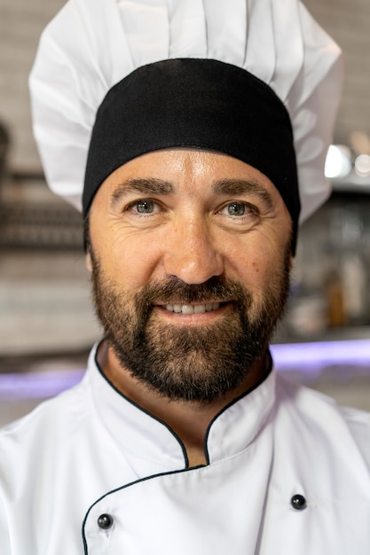 Retrato de chef masculino na cozinha