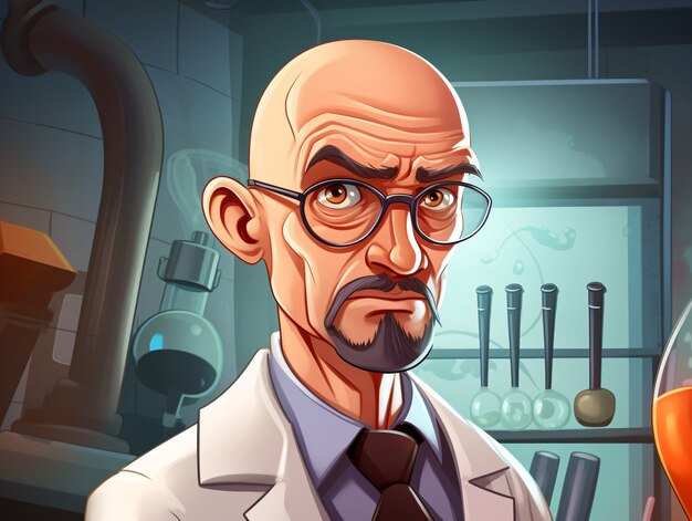 Retrato de cientista em estilo cartoon