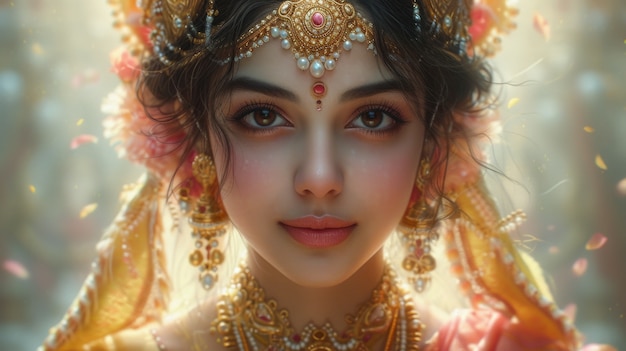 Retrato de cores vivas de uma mulher na celebração do Navratri