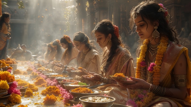 Retrato de cores vivas de uma mulher na celebração do Navratri