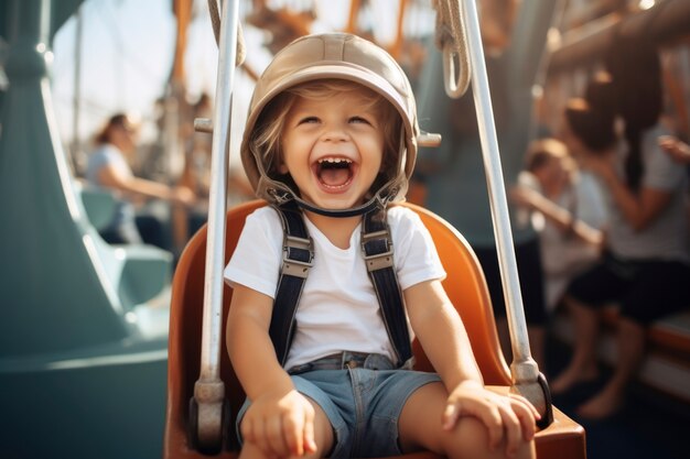 Retrato de criança sorridente no parque de diversões