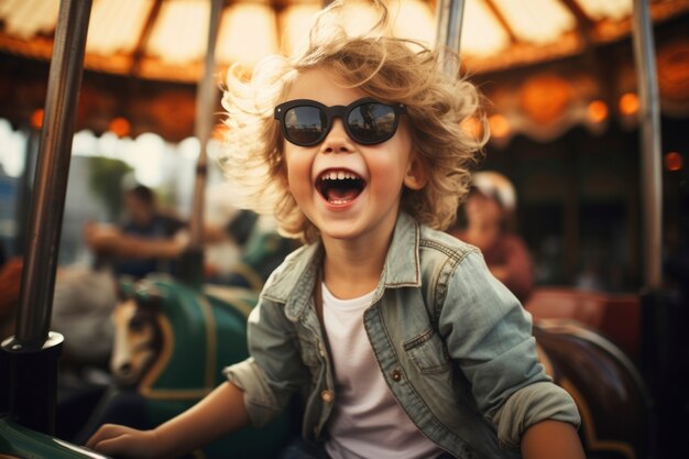 Retrato de criança sorridente no parque de diversões
