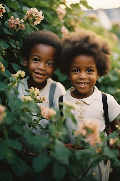 Foto grátis retrato de crianças adoráveis no jardim