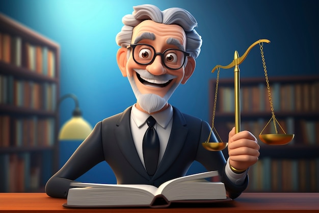 Foto grátis retrato de desenho animado em 3d de uma pessoa que pratica uma profissão relacionada ao direito