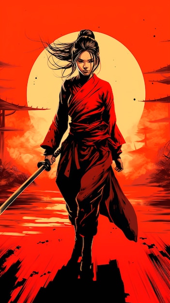 Foto grátis retrato de estilo anime de personagem samurai tradicional japonês