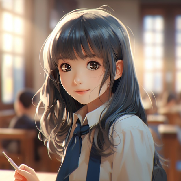 Retrato de estudante em estilo anime freqüentando a escola