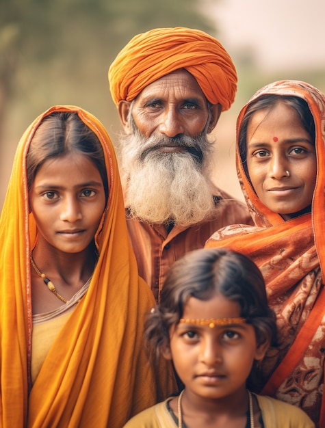 Retrato de família do povo indiano