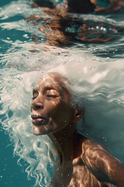 Retrato de fantasia de uma mulher idosa como uma sereia