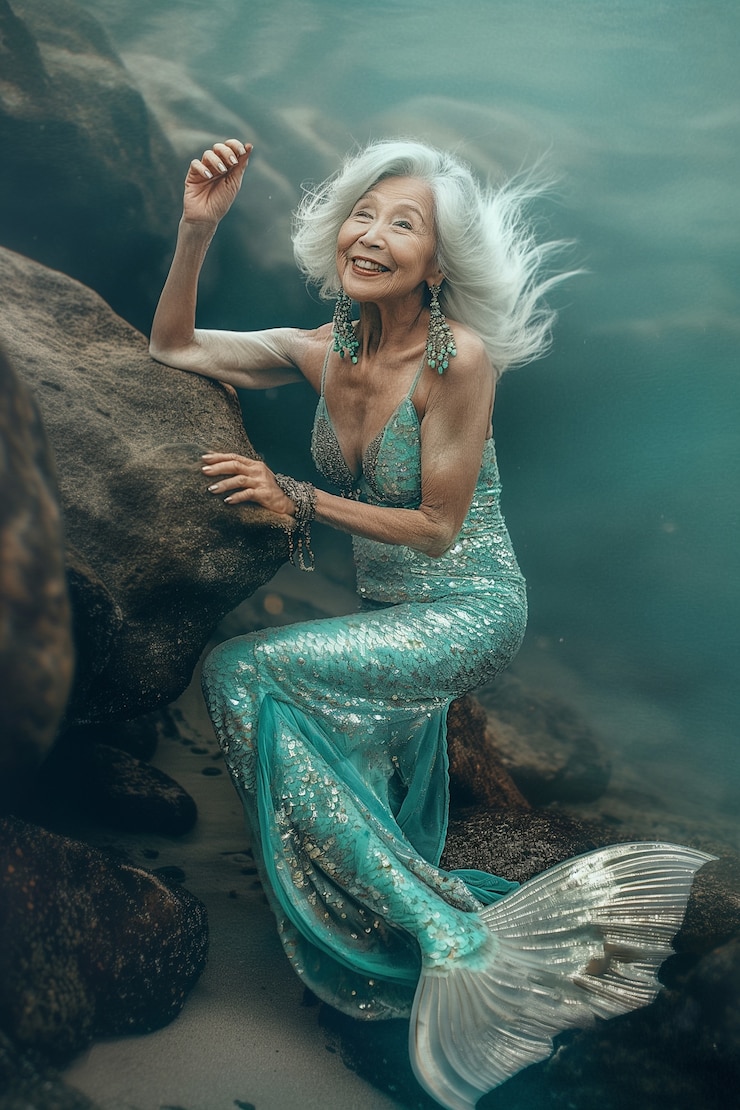 Foto grátis retrato de fantasia de uma mulher sereia idosa