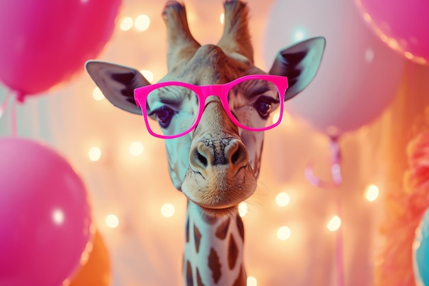 Foto grátis retrato de girafa na festa gerado por ia
