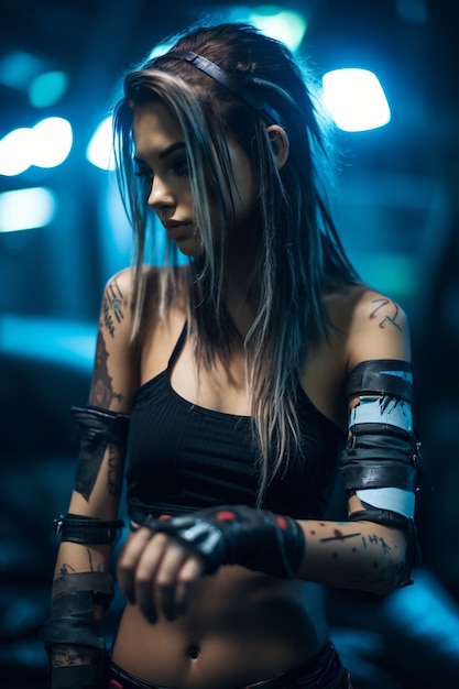 Retrato de guerreira de mulher cyberpunk