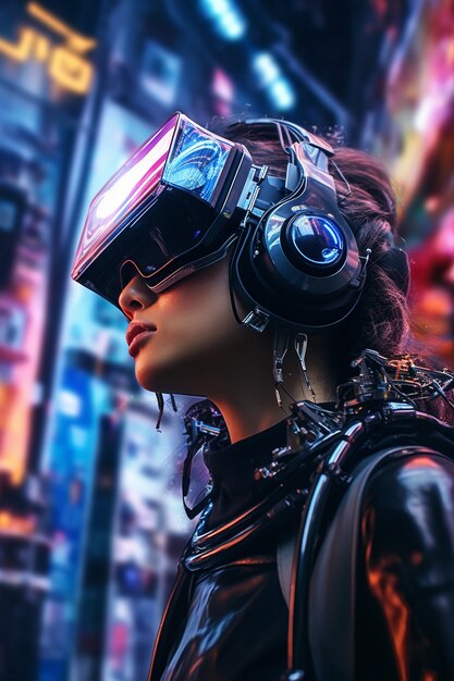 Retrato de guerreira de mulher cyberpunk