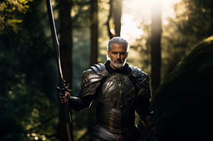 Foto grátis retrato de guerreiro masculino durante a época medieval