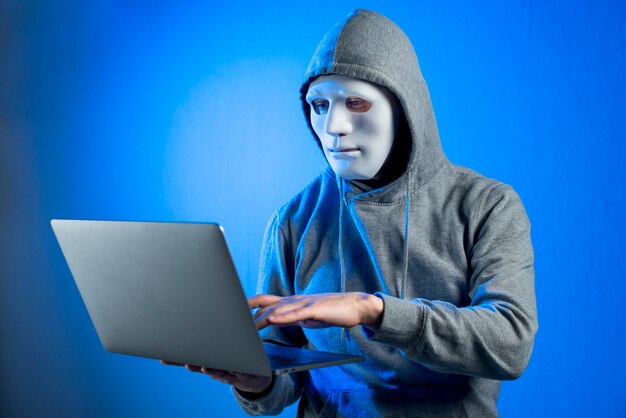 Retrato, de, hacker, com, máscara