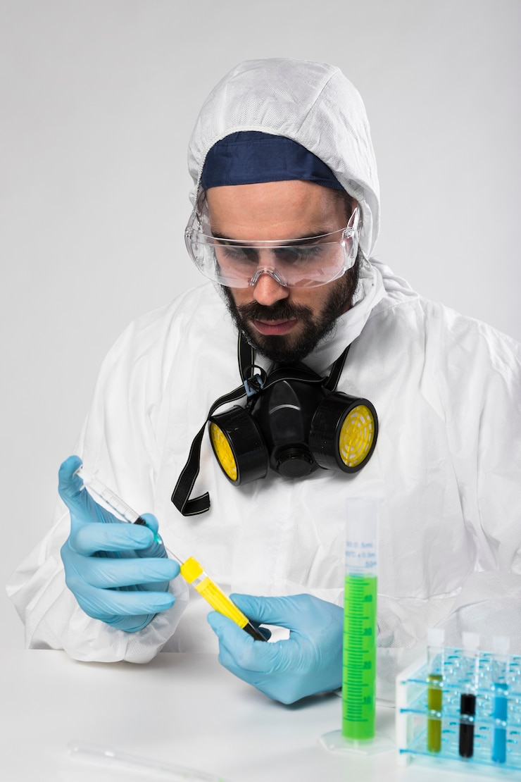 Foto grátis retrato de homem adulto, tirando amostras médicas